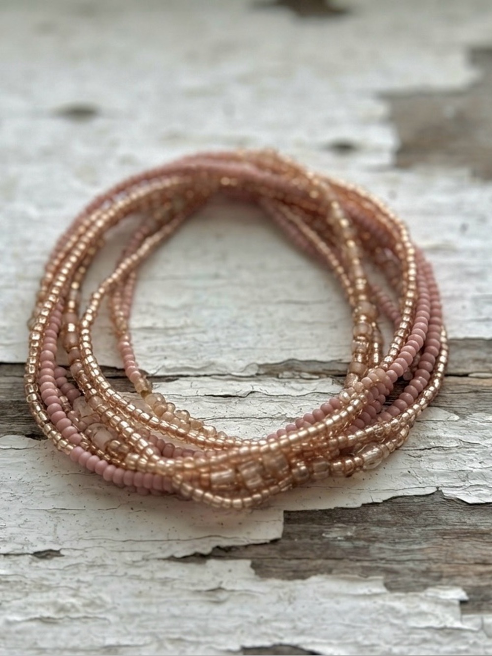 Multi-Strand Pink and Gold Beaded Bracelet